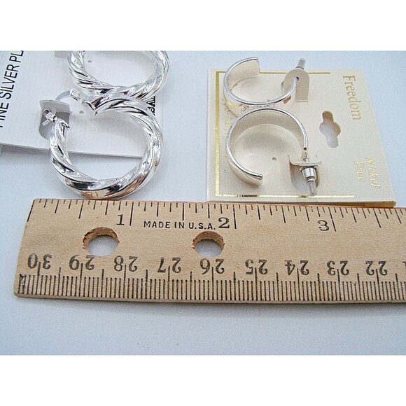 NEW Lot 2 Silver Hoop Style Fashion Earrings Marsala & Freedom Fine Tone Plated - Picture 8 of 9